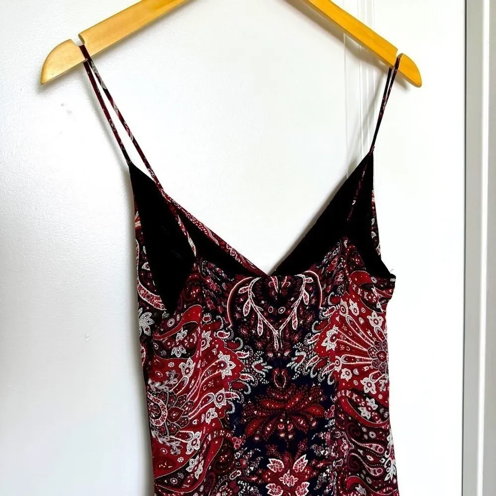 Vintage 90s Slip Dress Paisley Burgundy Grunge Y2K Spaghetti Strap - Picture 4 of 14